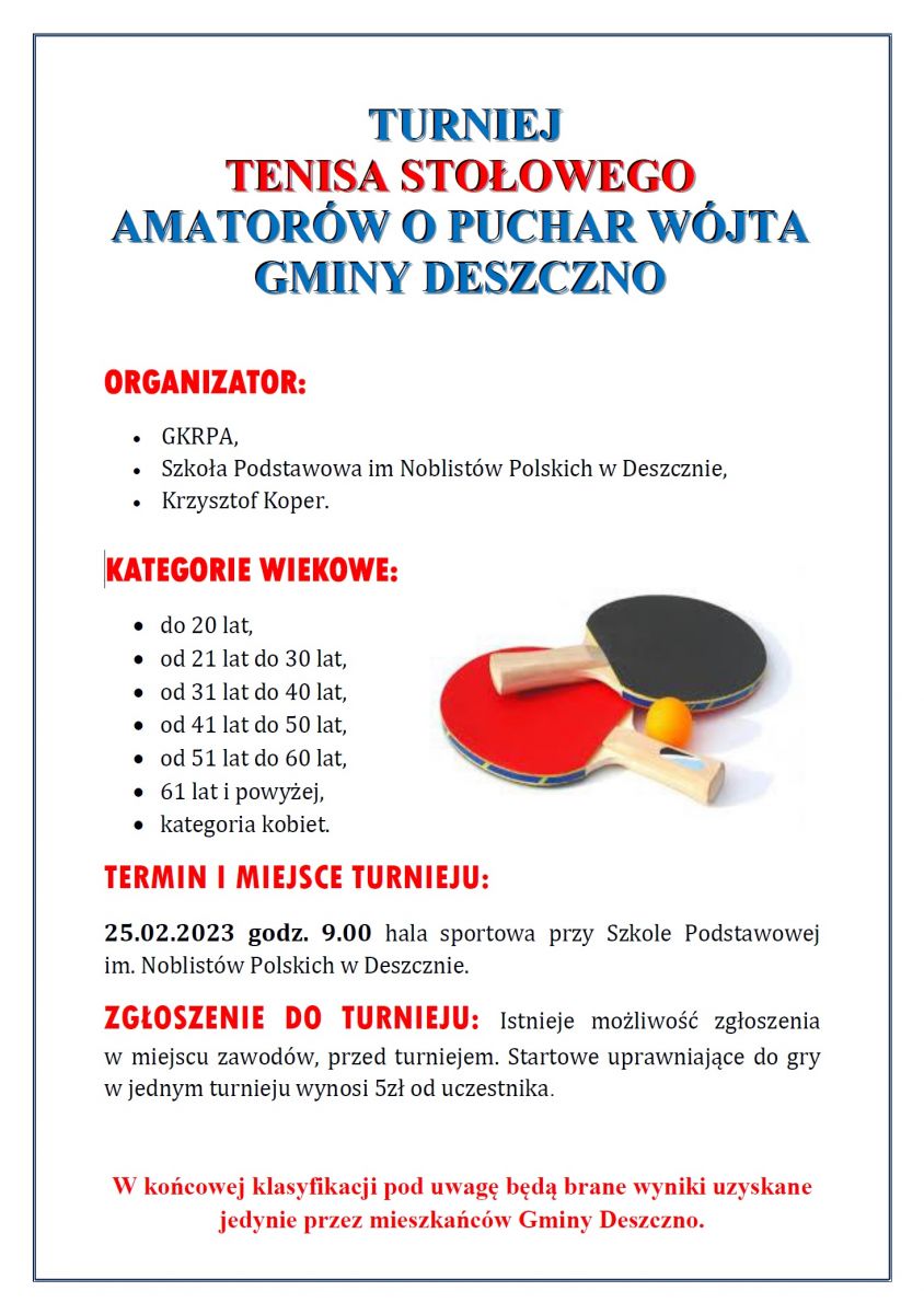 turniej tenisa stołowego