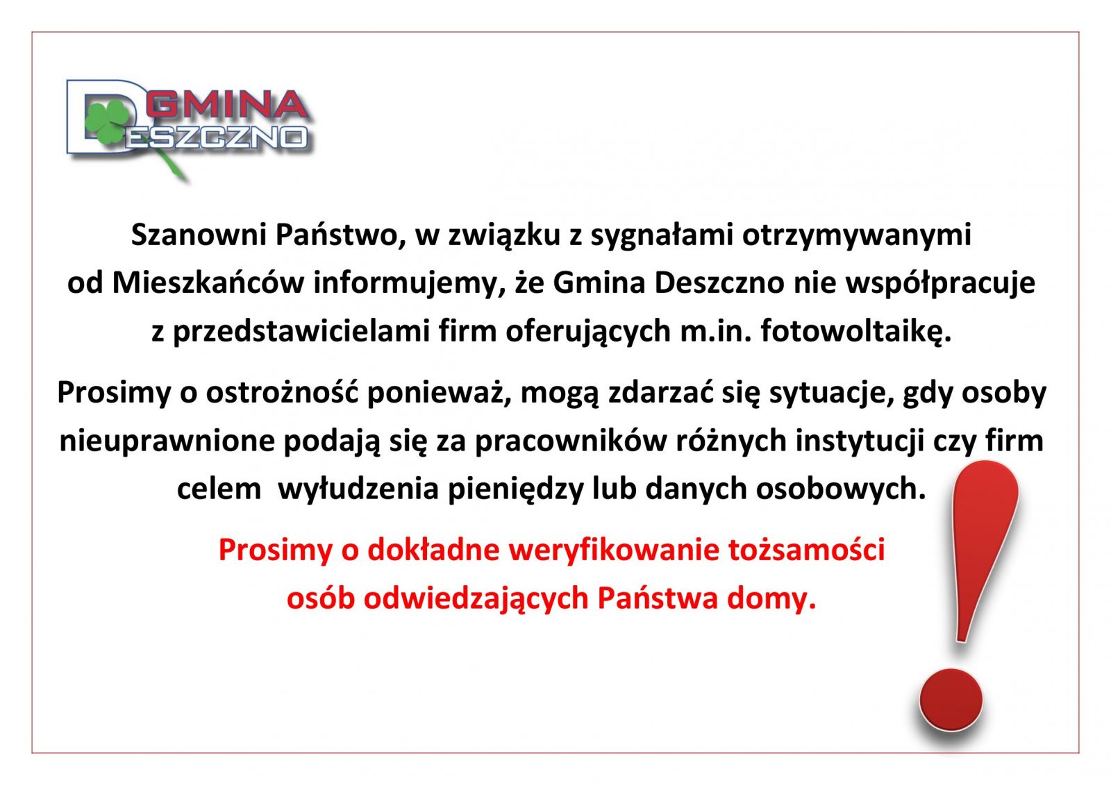 informacja dla mieszkańców