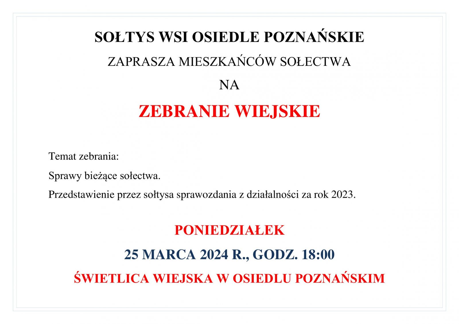zebranie wiejskie wsi Osiedle Poznańskie