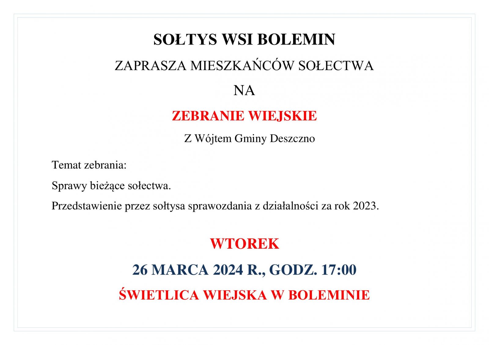 zebranie mieszkańców wsi bolemin