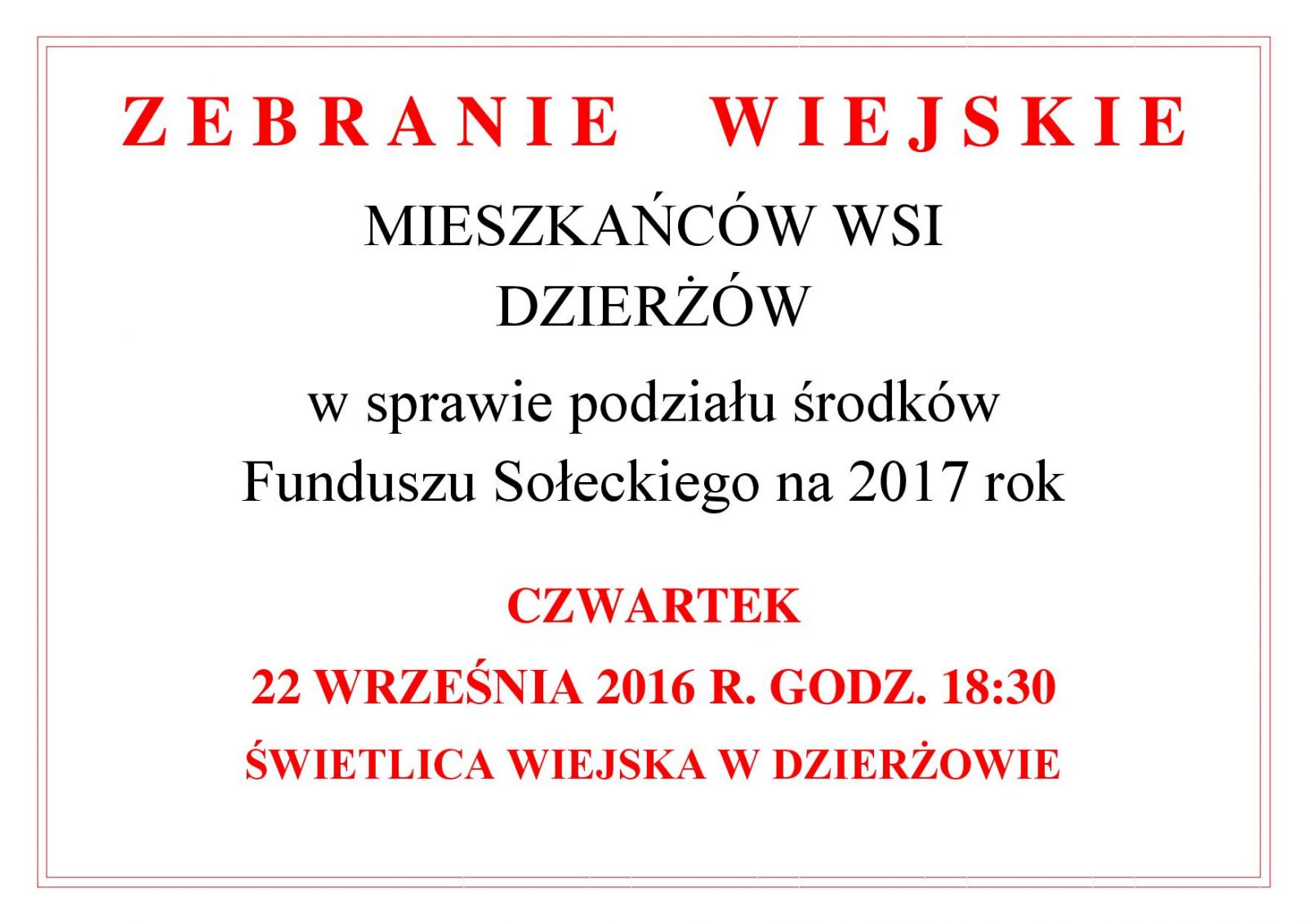 Zebranie Dzierżów podział FS na 2017