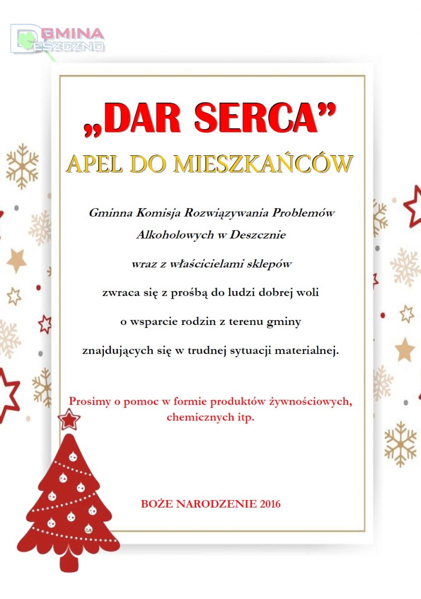 Dar Serca - apel do mieszkańców Boże Narodzenie 2016