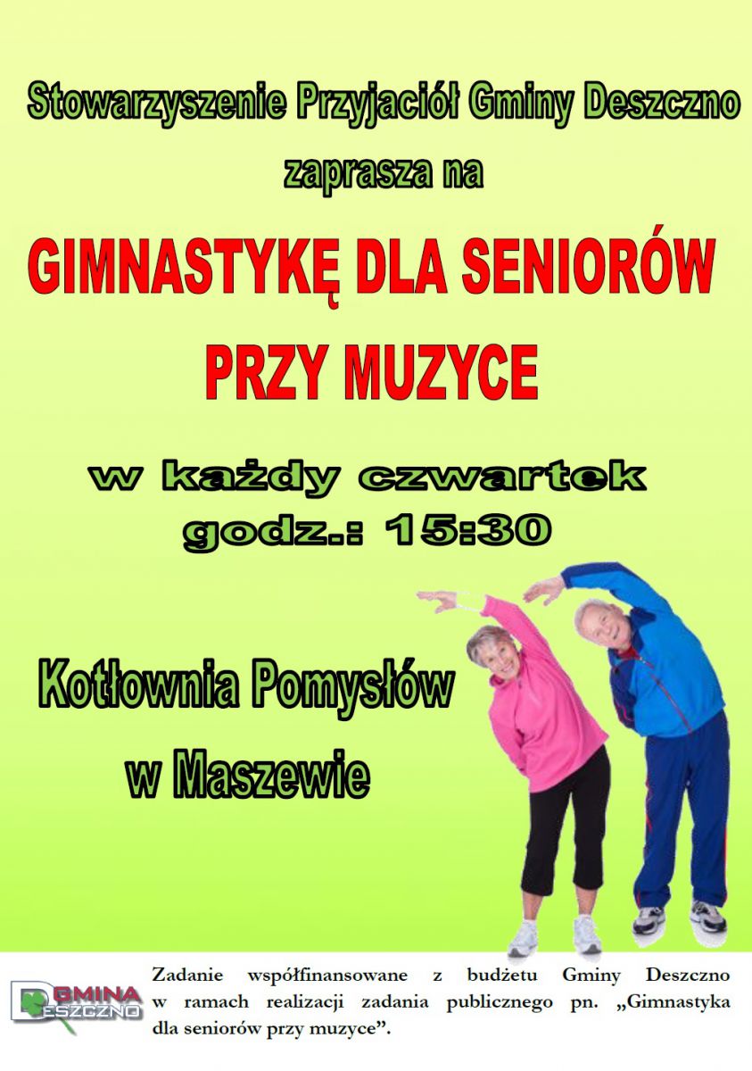 Afisz - gimnastyka dla seniorów w Kotłowni Pomysłów (czwartki godz.15:30)